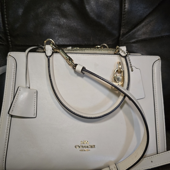 Coach Handbags - Coach Off-White Leather Satchel with Gold Accents